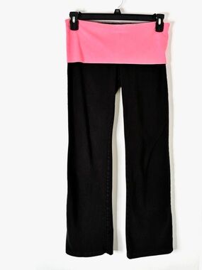 Victoria’s Secret PINK Y2K Fold Over Flare Yoga Pants Black Pink Glitter Logo